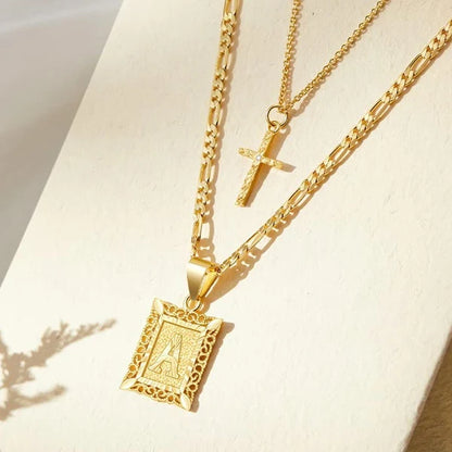 2pc 14k Initial & Cross Necklace Set