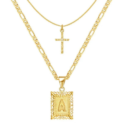 2pc 14k Initial & Cross Necklace Set