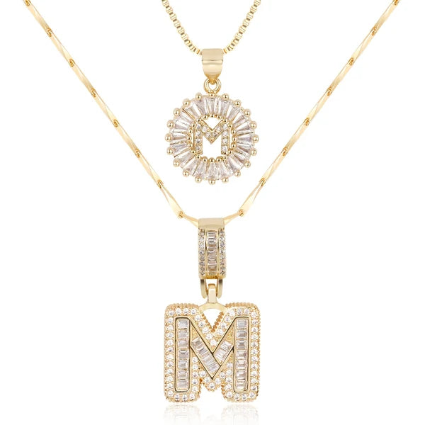 2pc 14k Diamond Letter Initial Necklaces