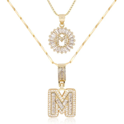 2pc 14k Diamond Letter Initial Necklaces