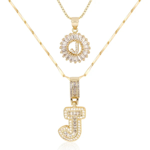 2pc 14k Diamond Letter Initial Necklaces