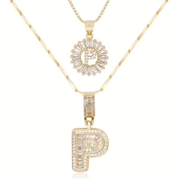 2pc 14k Diamond Letter Initial Necklaces
