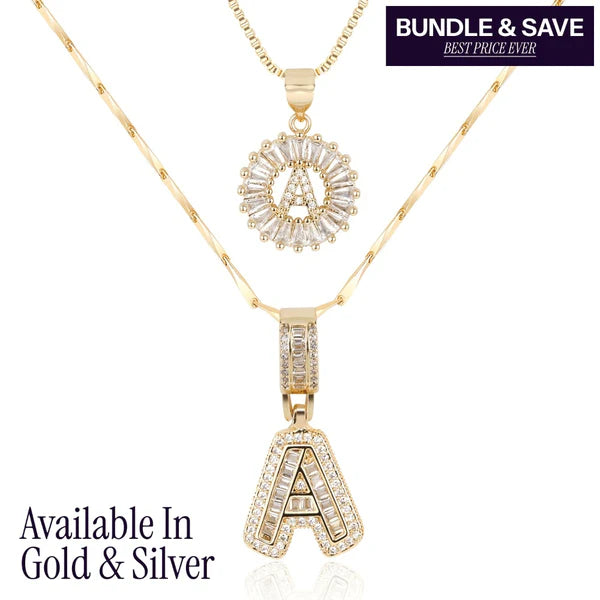 2pc 14k Diamond Letter Initial Necklaces