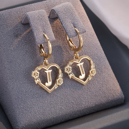 Dainty Initial Letter Heart Hoop Earrings