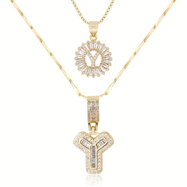 2pc 14k Diamond Letter Initial Necklaces