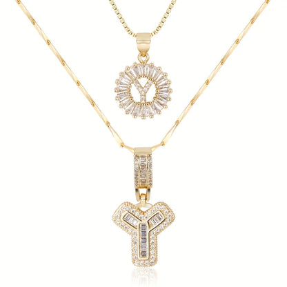 2pc 14k Diamond Letter Initial Necklaces