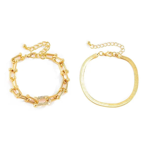 2pc Statement Chain Lock & Herringbone Bracelet