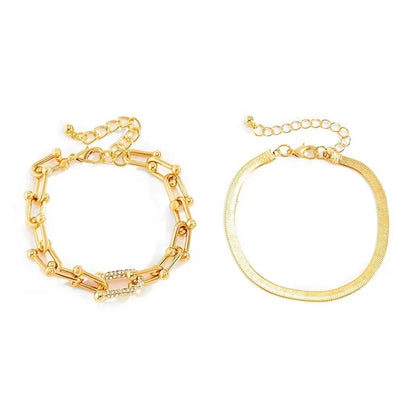 2pc Statement Chain Lock & Herringbone Bracelet