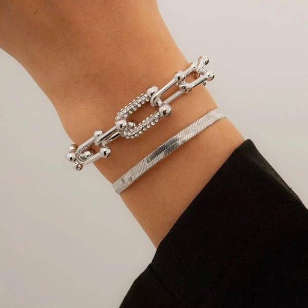 2pc Statement Chain Lock & Herringbone Bracelet