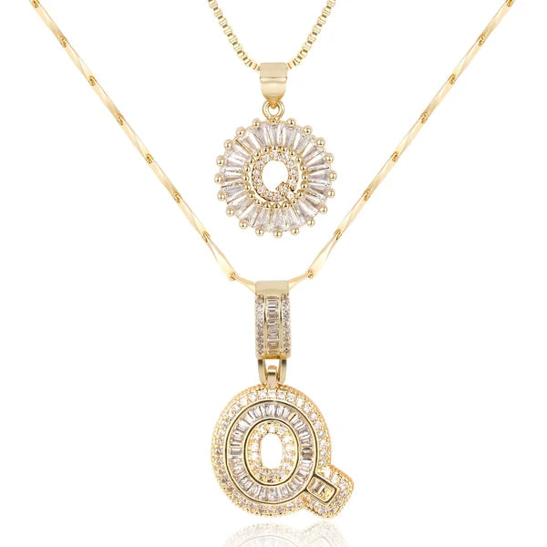 2pc 14k Diamond Letter Initial Necklaces