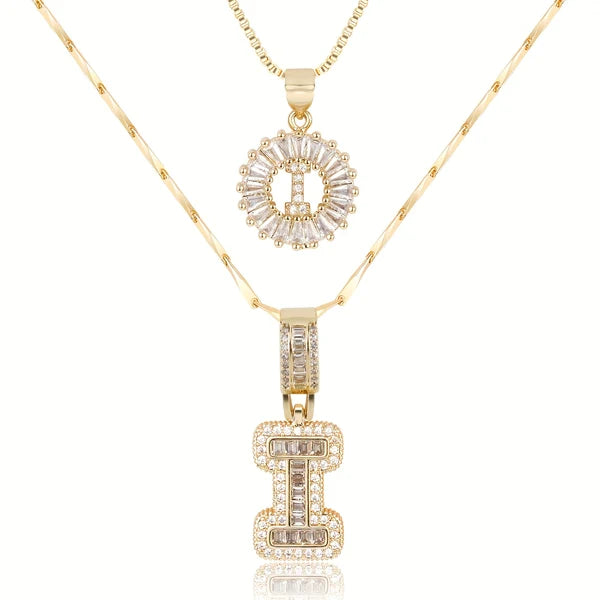 2pc 14k Diamond Letter Initial Necklaces