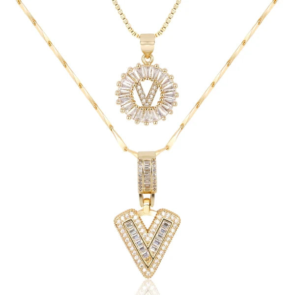 2pc 14k Diamond Letter Initial Necklaces