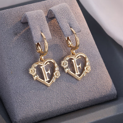 Dainty Initial Letter Heart Hoop Earrings