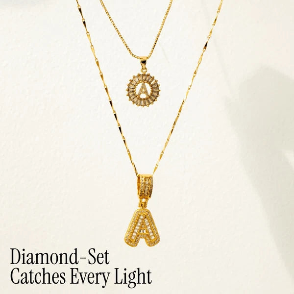 2pc 14k Diamond Letter Initial Necklaces
