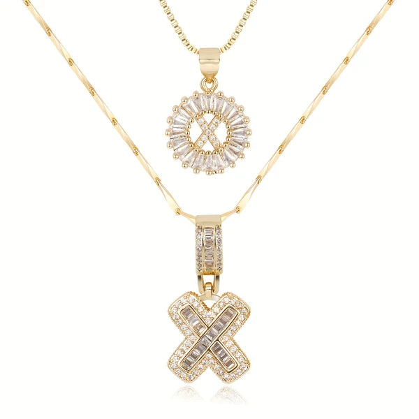 2pc 14k Diamond Letter Initial Necklaces