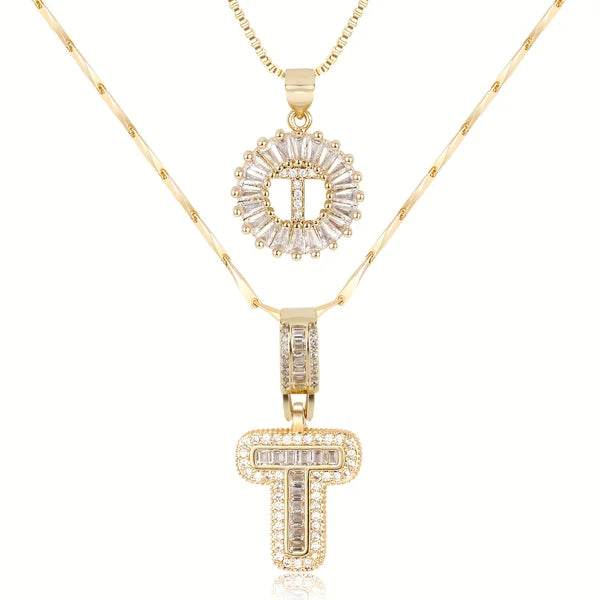 2pc 14k Diamond Letter Initial Necklaces