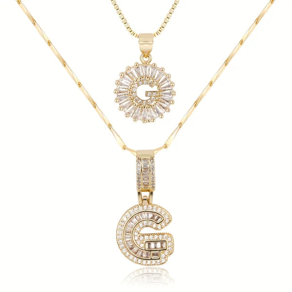 2pc 14k Diamond Letter Initial Necklaces