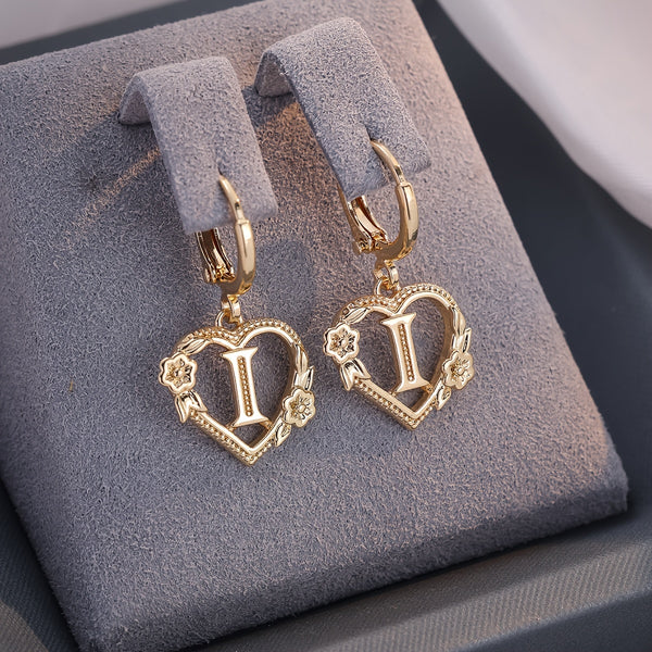 Dainty Initial Letter Heart Hoop Earrings