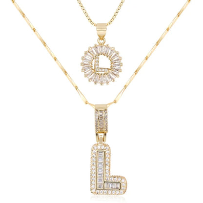 2pc 14k Diamond Letter Initial Necklaces