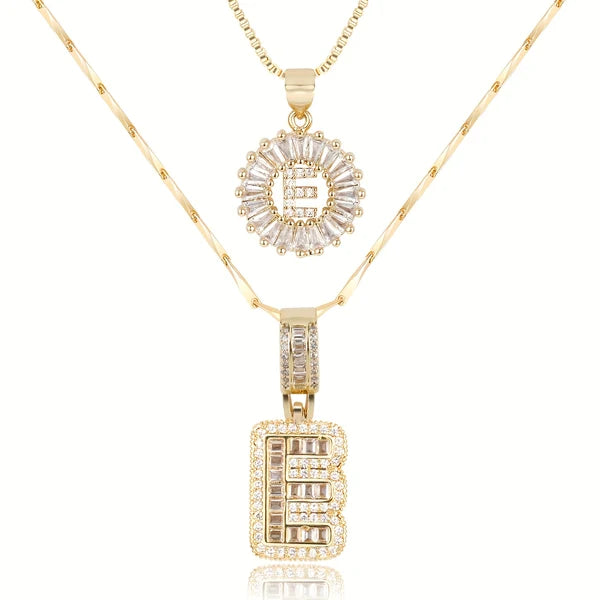2pc 14k Diamond Letter Initial Necklaces