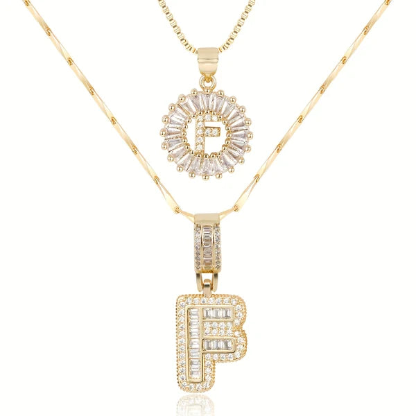 2pc 14k Diamond Letter Initial Necklaces