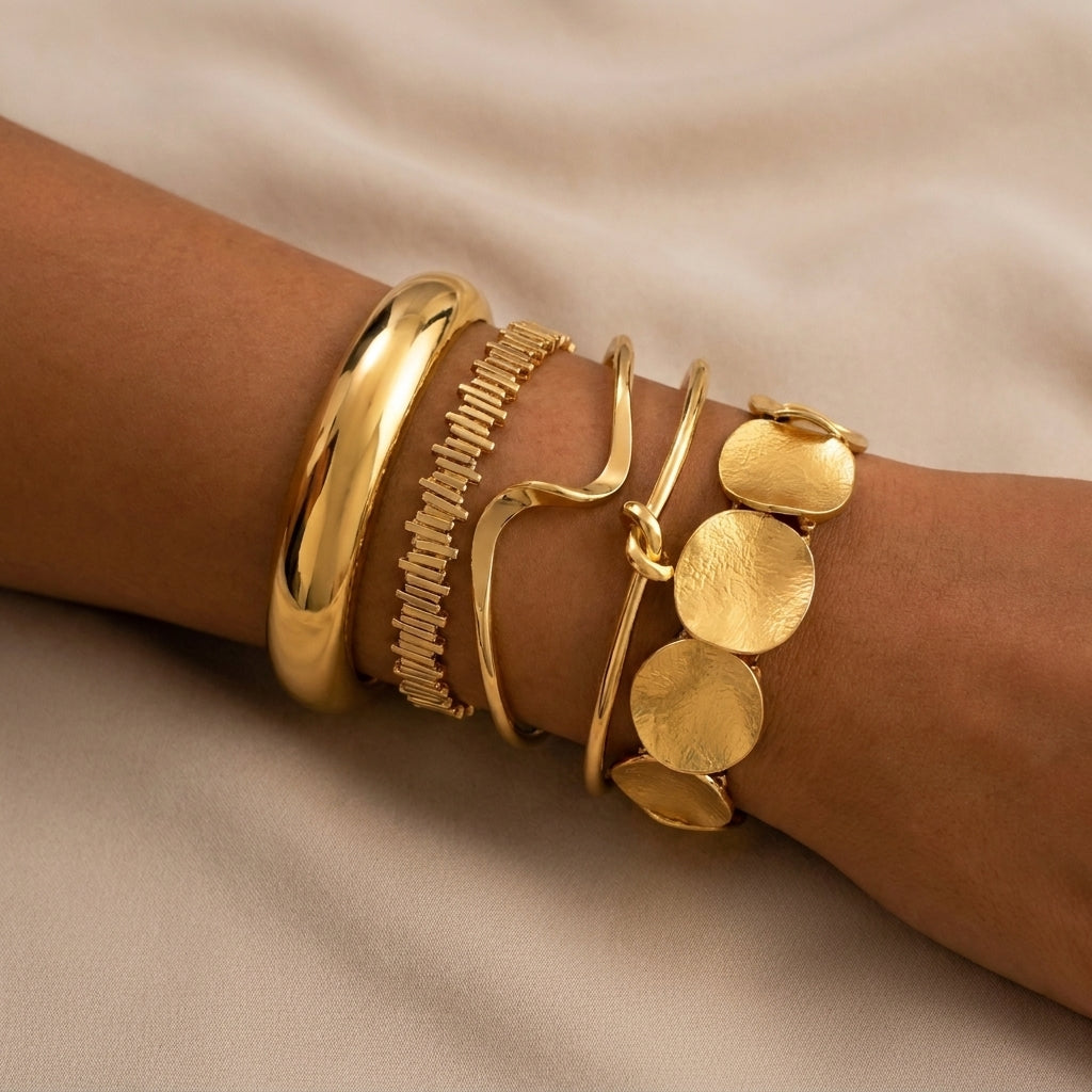 14k 5pc Geometric Boho Bracelet Stack