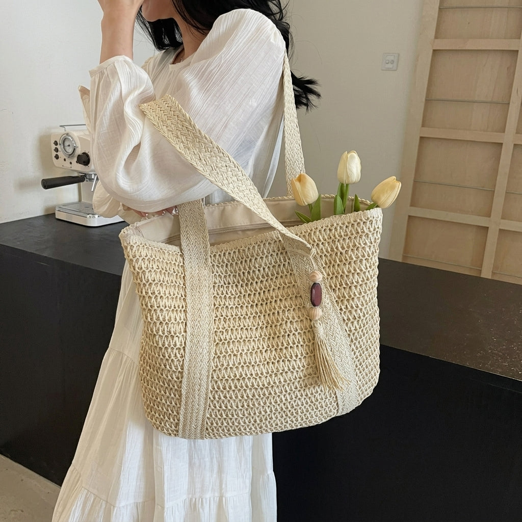 Rattan Straw Inspired Tote Bag