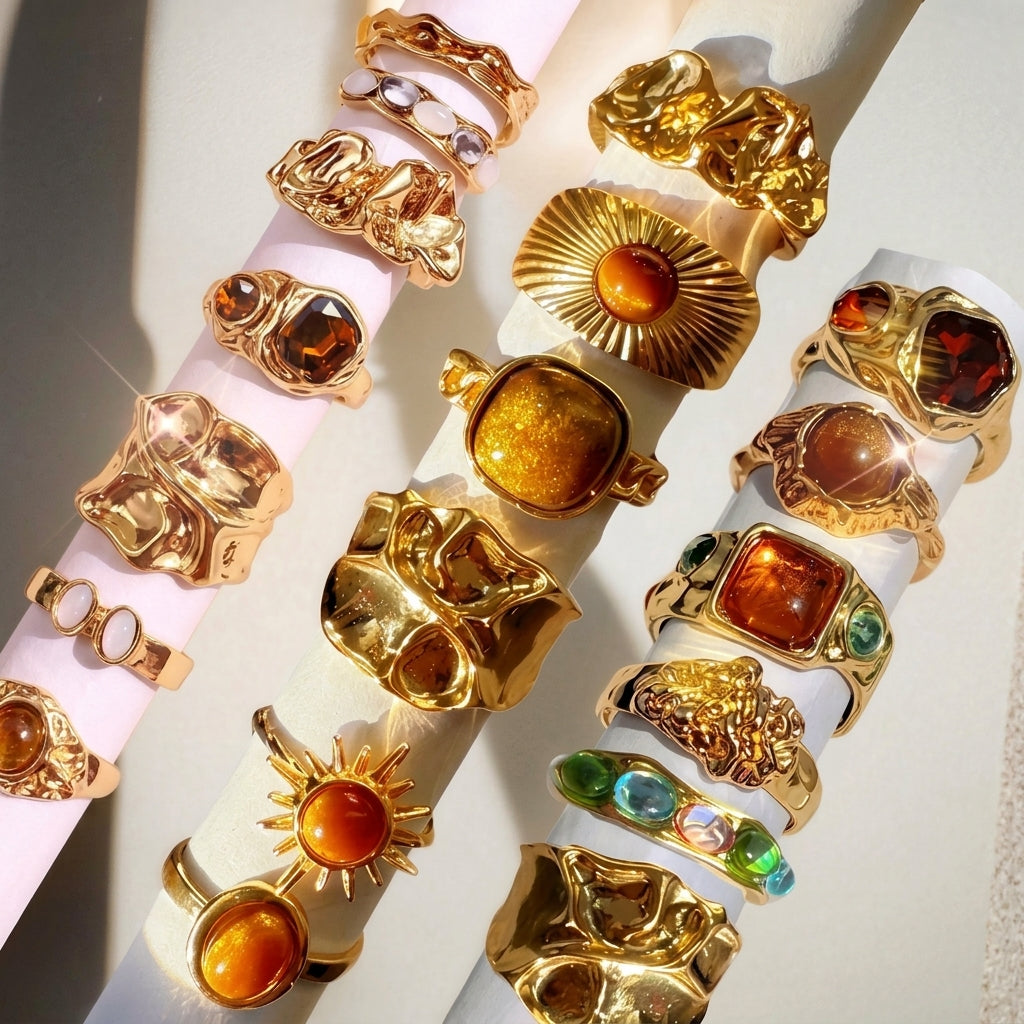 19pc Adjustable Boho Chunky Ring Set