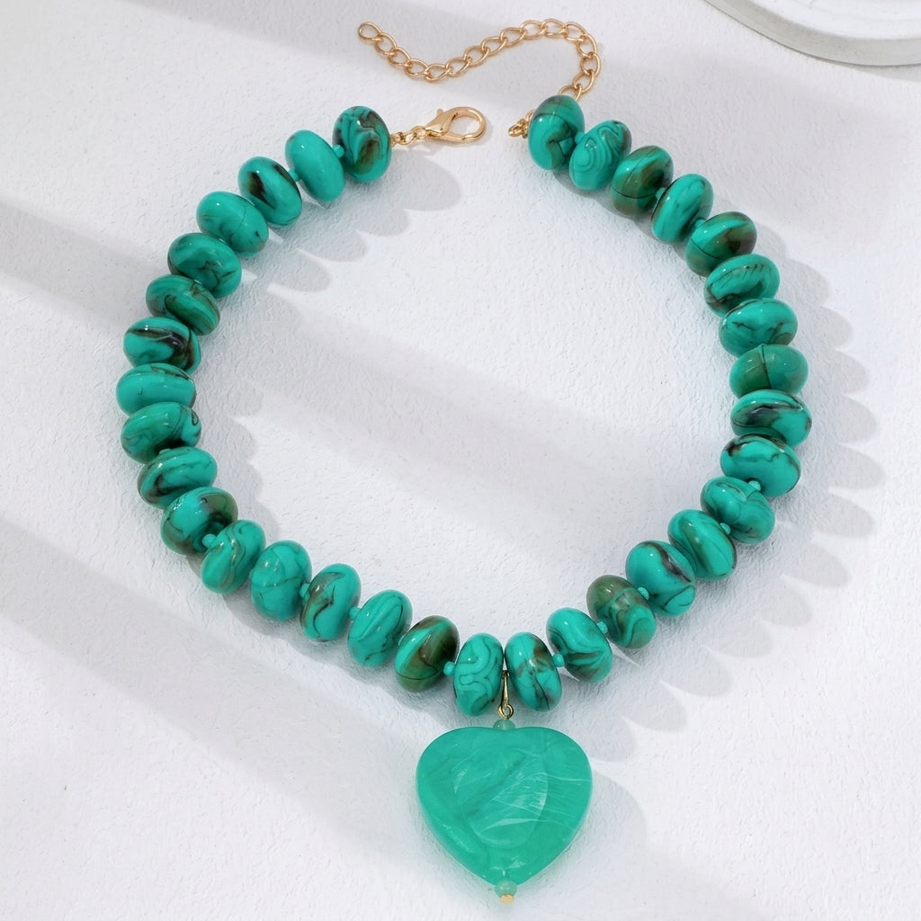 2pc Green & Cyan Beaded Layered Statement Necklaces