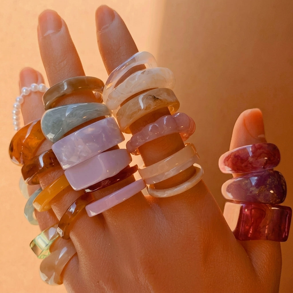 25pc Playful Pastel Resin Ring Stack