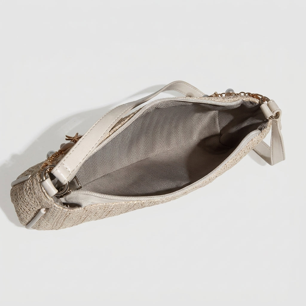Boho Sea Shell Straw Baguette Bag