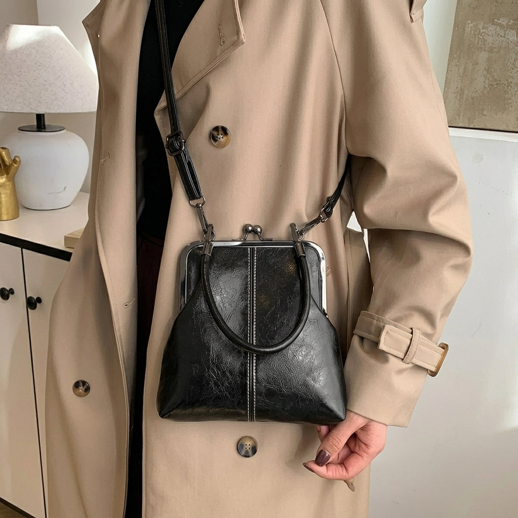 Vintage Inspired Kiss-Lock Satchel Bag
