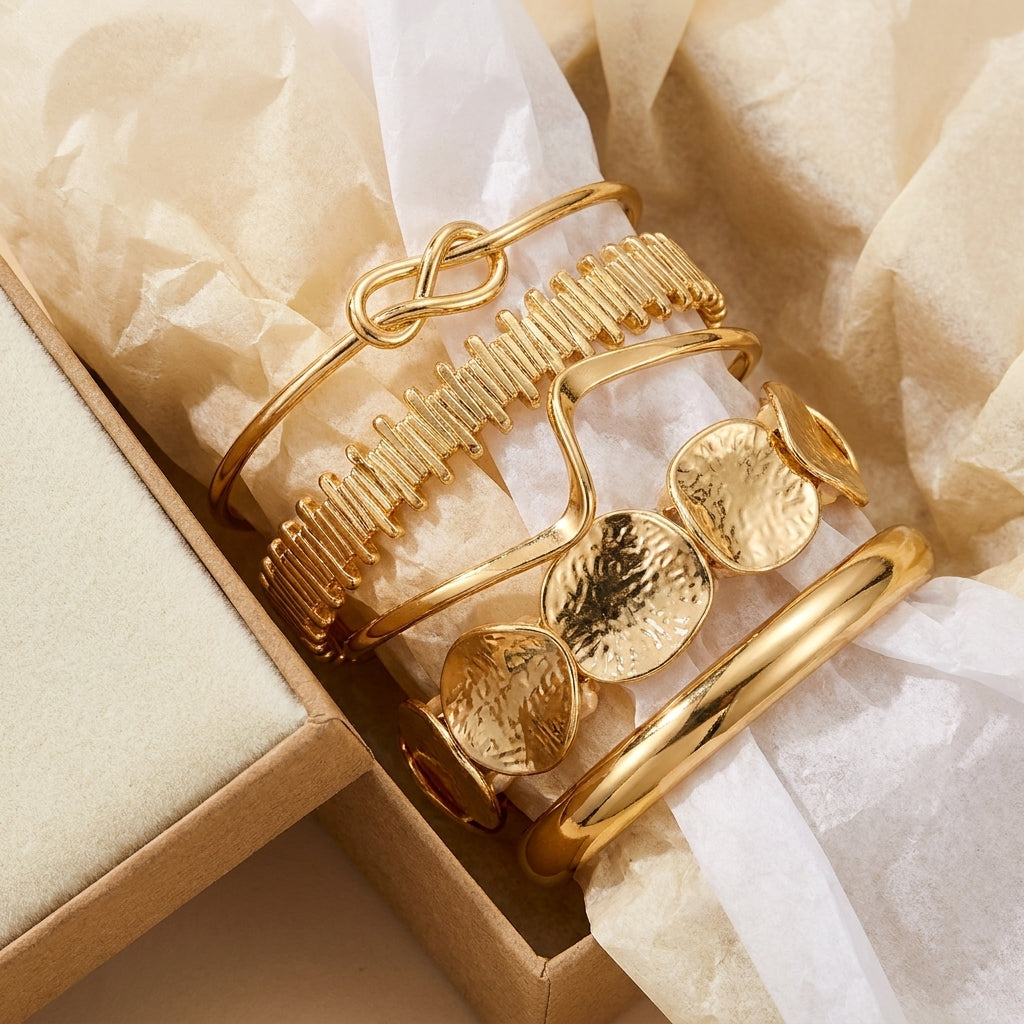 14k 5pc Geometric Boho Bracelet Stack