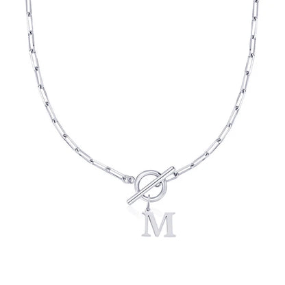 Paperclip Letter Initial Circle Lock Clasp Necklace