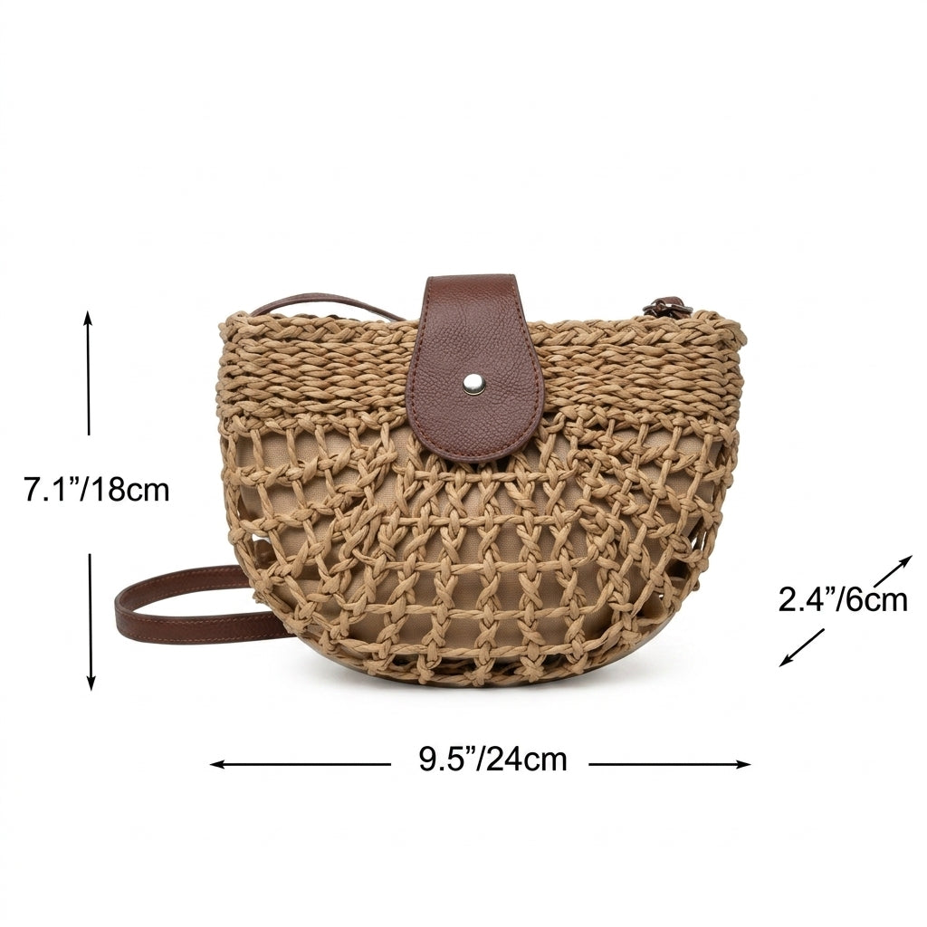 Elegant Rattan Straw Semi-Circle Bag