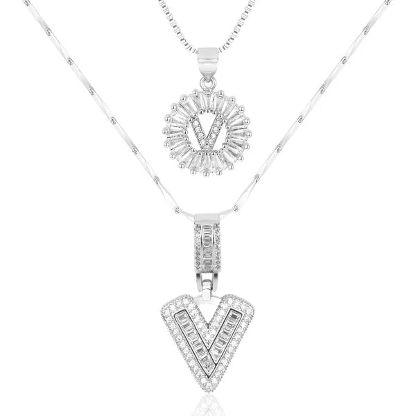 2pc 14k Diamond Letter Initial Necklaces