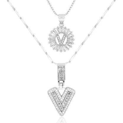 2pc 14k Diamond Letter Initial Necklaces