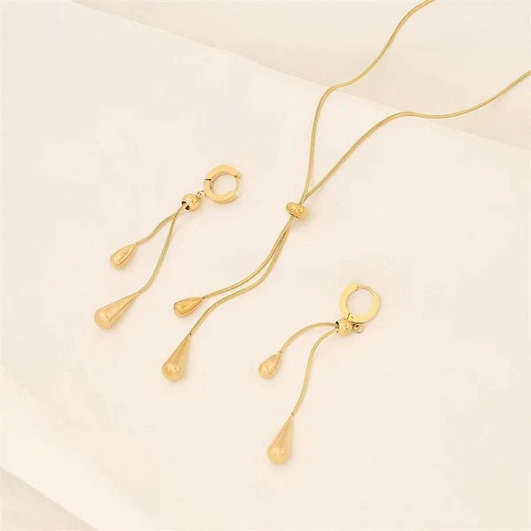 Adjustable Pull Droplet Lariat Necklace and Earrings