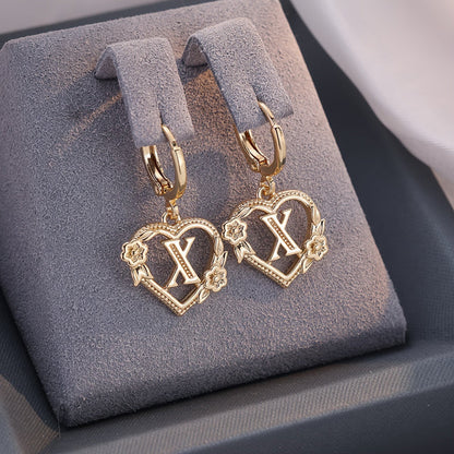 Dainty Initial Letter Heart Hoop Earrings