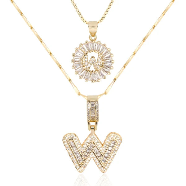 2pc 14k Diamond Letter Initial Necklaces