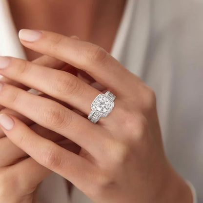 Square Halo Baguette Band Ring