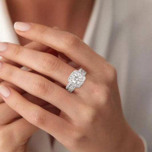 Square Halo Baguette Band Ring