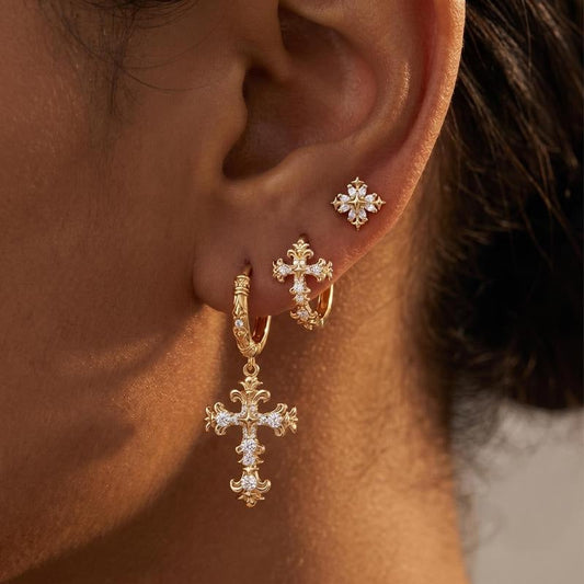 18k 3 Elegant Cross Earrings Sets