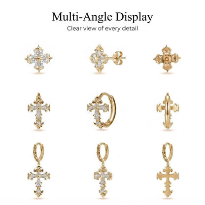 18k 3 Elegant Cross Earrings Sets