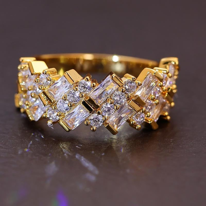 Geometric Baguette & Round CZ Accented Ring