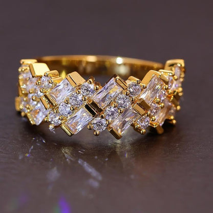 Geometric Baguette & Round CZ Accented Ring