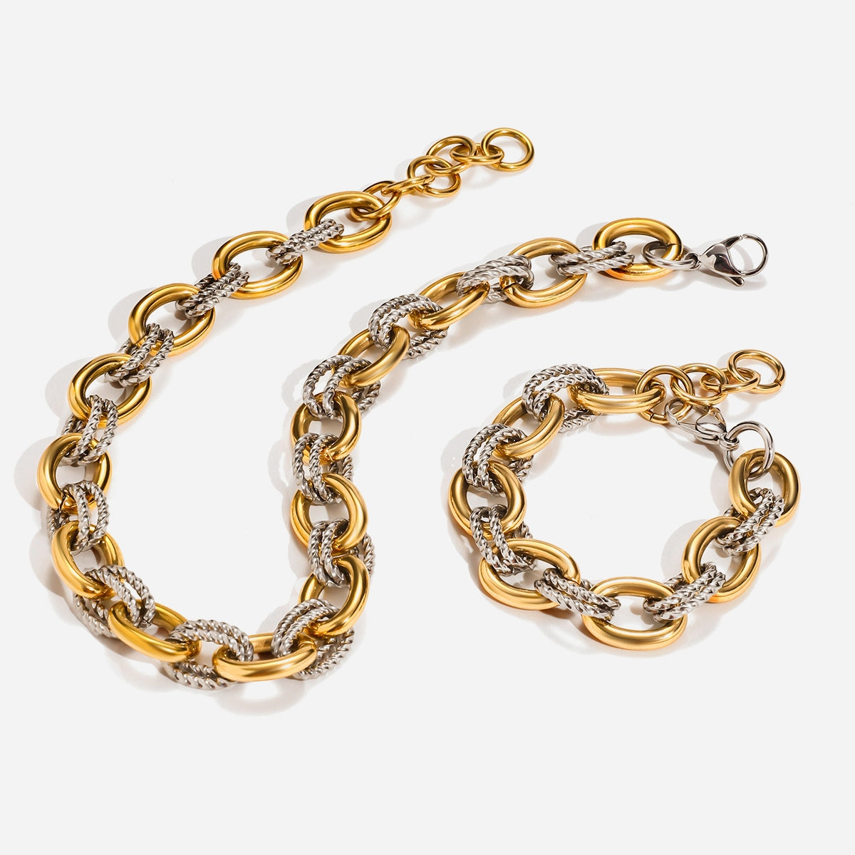Two-Tone Chunky Paperclip Bracelet and Necklace Set