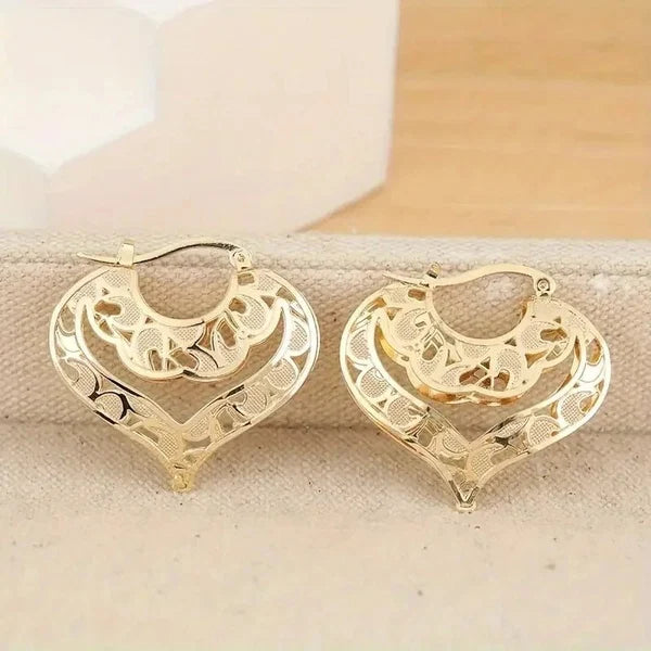 Intricate Open Heart Golden Earrings